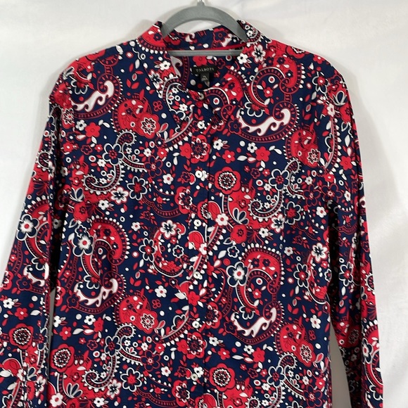 Talbots Long Sleeve Button Down Shirt XL Colorful Print 100% Cotton EUC - Picture 2 of 10